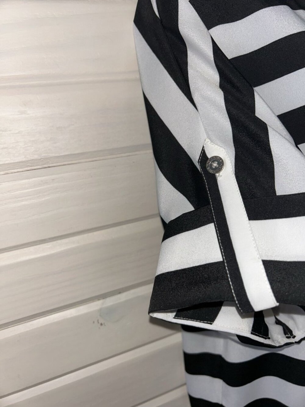 WHBM Sz SMALL Black White Mixed Stripe Top Dolman Sleeve Boat Neck EUC - Picture 5 of 12